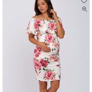 NWT Cream Floral Off Shoulder Maternity Fitted Dress